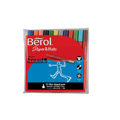 Berol Colour Broad Pens with Washable Ink 1.7mm Line Wallet Assorted (72920NR)