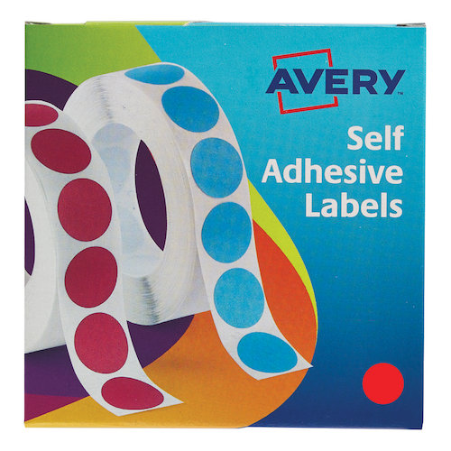 Avery Labels in Dispenser on Roll Round Diam.19mm Red (43180AV)