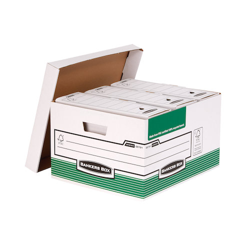 Bankers Box by Fellowes System Storage Box Foolscap White & Green FSC (35081FE)