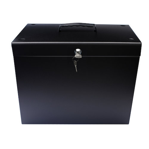 Metal File Box with 5 Suspension Files and 2 Keys Steel A4 Black (14305CA)