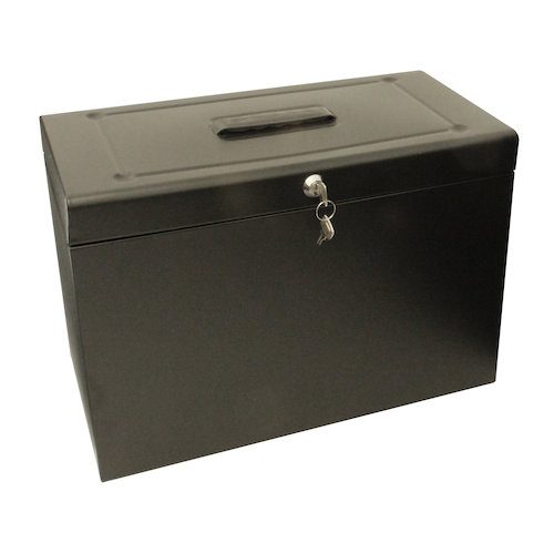 Metal File with 5 Suspension Files 2 Keys and Index Tabs Steel Foolscap Black (14270CA)