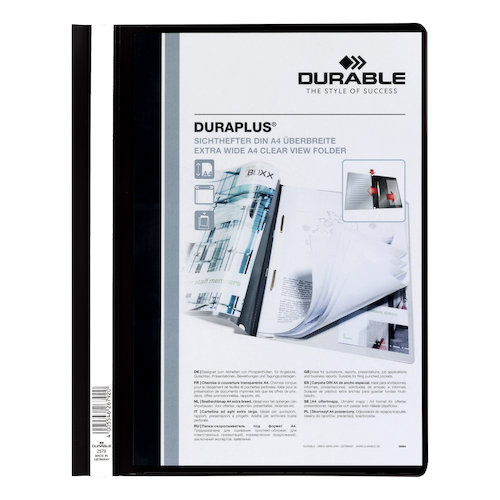 Durable Duraplus Quotation Filing Folder with Clear Title Pocket PVC A4+ Black (10936DR)