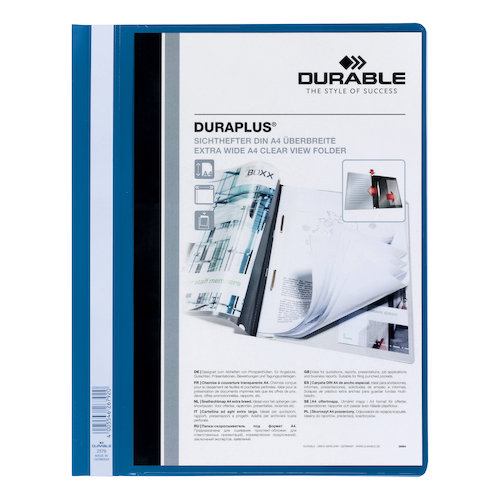Durable Duraplus Quotation Filing Folder with Clear Title Pocket PVC A4+ Blue (10964DR)