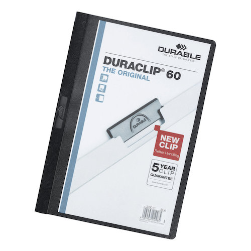 Durable Duraclip Folder PVC Clear Front 3mm Spine for 30 Sheets A4 Black (10740DR)