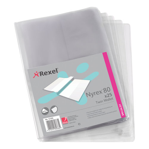 Rexel Nyrex 80 Twin Wallet with 2 Vertical Inside Pockets A4 Clear (27647AC)