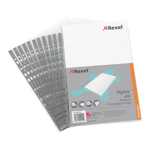Rexel Nyrex Premium Presentation Pockets Top opening 90 Micron A4 Glass Clear (27731AC)
