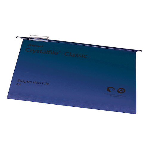 Rexel Crystalfile Classic Suspension File Manilla 15mm V base 230gsm A4 Blue (28067AC)