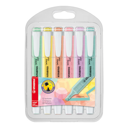 Stabilo Boss SwingCool Pastel Highlighters Chisel Tip 1 4mm Line Wallet Assorted (10717ST)
