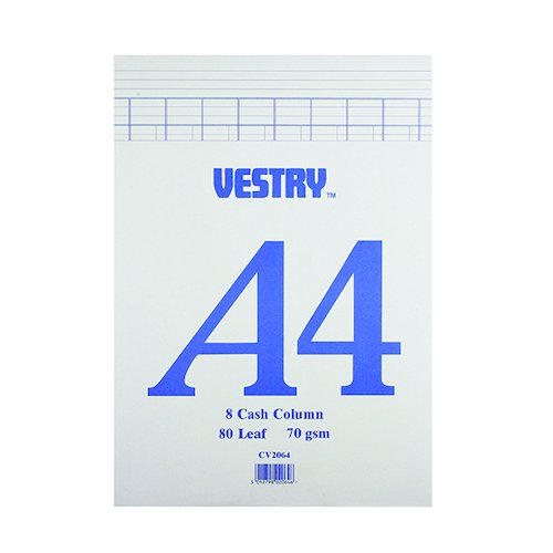 Vestry 8 Column Accountancy Pad A4 CV2064 (CHCV2064)