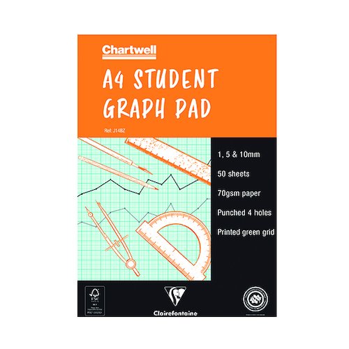 Clairefontaine Chartwell 1/5/10mm Graph Pad A4 50 Leaf J14B (CHJ14B)