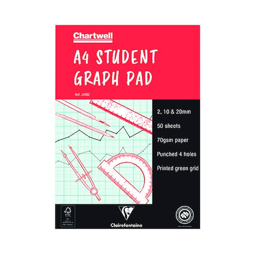 Clairefontaine Chartwell 2/10/20mm Graph Pad A4 50 Leaf J34B (CHJ34B)