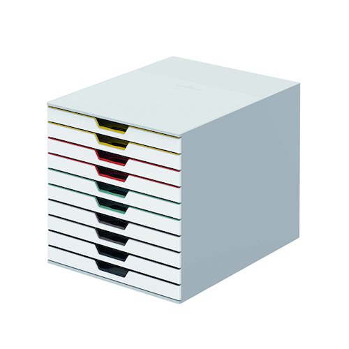 Durable VARICOLOR MIX 10 Drawer Unit Desktop Drawer Set with 10 Colour Coded Drawers and Label Inserts (13810DR)