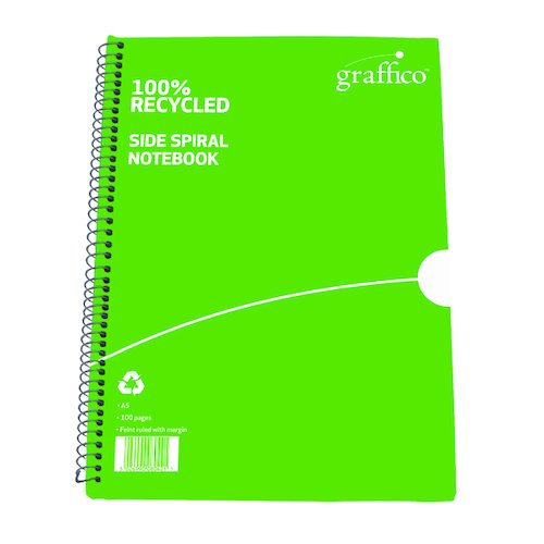 Graffico Recycled Spiral Bound Notebook 100 Pages A5 (10 Pack) 5000335 (EN10994)