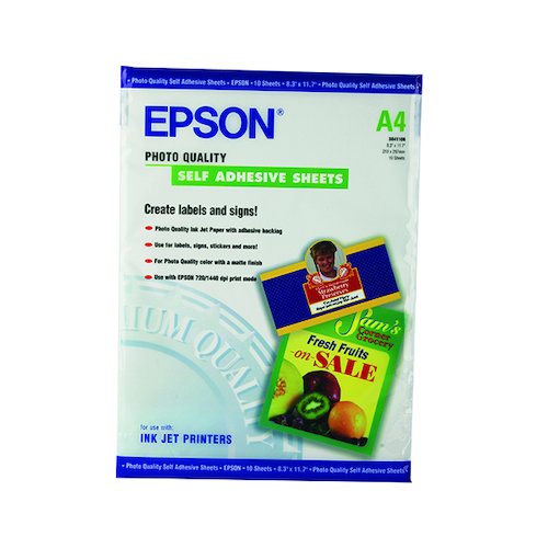 Epson White Photo Paper Self Adhesive 167gsm (10 Pack) C13S041106 (EP41106)