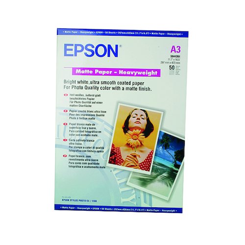 Epson A3 Matte Heavyweight 167gsm Photo Paper (50 Pack) C13S041261 (EP41261)