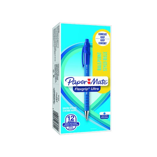 PaperMate Flexgrip Ultra Retractable Ballpoint Pen Medium Blue (12 Pack) S0190433 (GL26531)