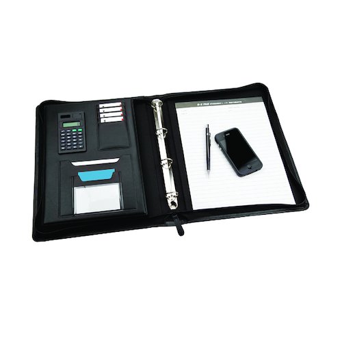 Monolith Leather Look Zipped Ring Binder With A4 Pad A4 Black 2827 (HM28270)