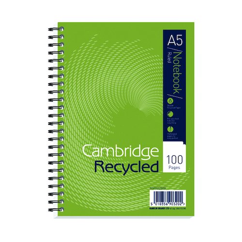 Cambridge Ruled Recycled Wirebound Notebook 100 Pages A5 (5 Pack) 400020509 (JD01402)