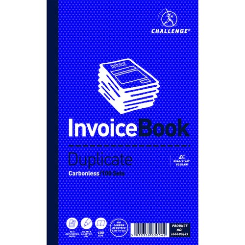 Challenge Duplicate Invoice Single VAT Column Book Carbonless 100 Sets 210 x 130mm (5 Pack) 100080412 (JDB63054)