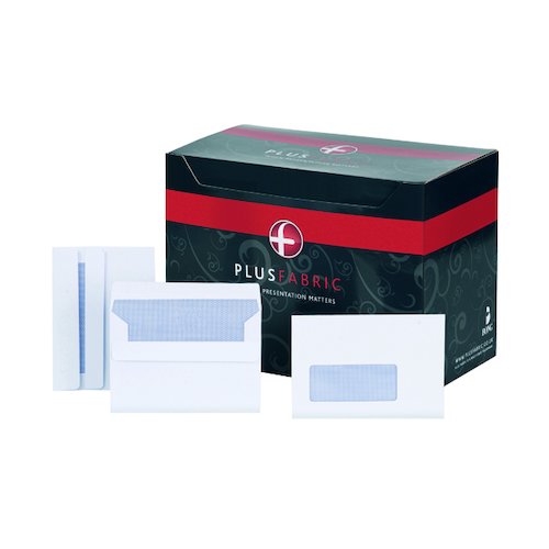 Plus Fabric C6 Envelope Wallet Window Self Seal 120gsm White (500 Pack) F22670 (JDF22670)