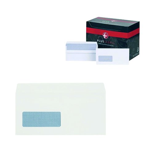 Plus Fabric DL Envelopes Window Wallet Self Seal 120gsm White (500 Pack) J22370 (JDJ22370)
