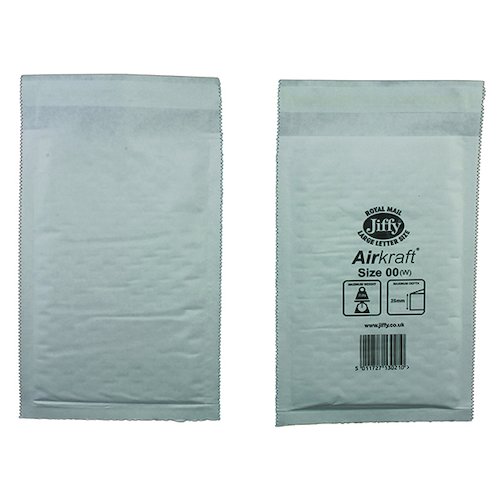 Jiffy AirKraft Bag Size 00 115x195mm White (100 Pack) JL 00 (JF13020)