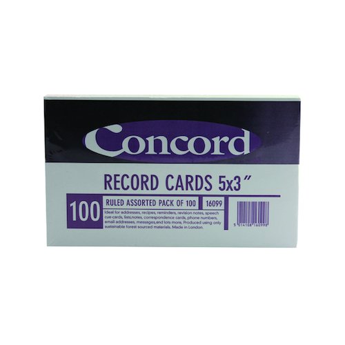 Concord Record Card 127x76mm Assorted (100 Pack) 16099/160 (JT16099)