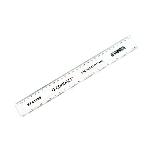 Q Connect Shatter Resistant Ruler 30cm Clear (10 Pack) KF01108Q (KF01108Q)