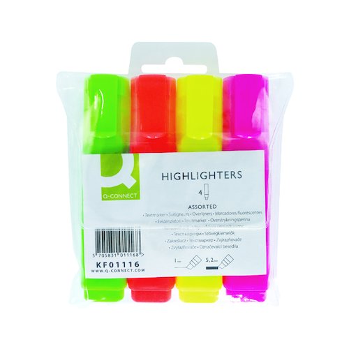 Q Connect Assorted Highlighter Pens (4 Pack) KF01116 (KF01116)