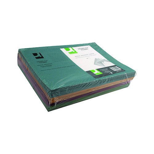 Q Connect Square Cut Folder Mediumweight 250gsm Foolscap Assorted (100 Pack) KF01492 (KF01492)