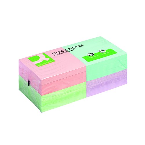 Q Connect Quick Notes 76 x 76mm Pastel (12 Pack) KF10509 (KF10509)