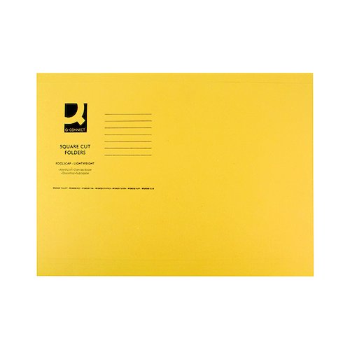 Q Connect Square Cut Folder Lightweight 180gsm Foolscap Yellow (100 Pack) KF26027 (KF26027)