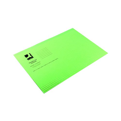Q Connect Square Cut Folder Lightweight 180gsm Foolscap Green (100 Pack) KF26031 (KF26031)