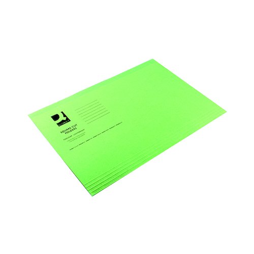 Q Connect Square Cut Folder Lightweight 180gsm Foolscap Green (100 Pack) KF26031 (KF26031)