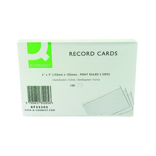 Q Connect Record Card 152x102mm Ruled Feint White (100 Pack) KF35205 (KF35205)
