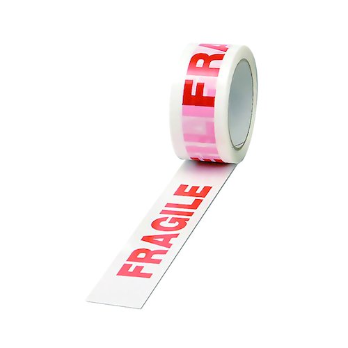 Polypropylene Tape Printed Fragile 50mmx66m White Red (6 Pack) PPP C (MA19364)