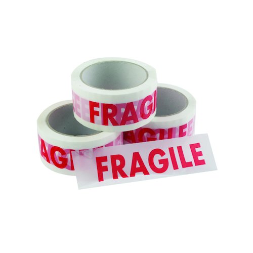 Vinyl Tape Printed Fragile 50mmx66m White Red (6 Pack) PPVC FRAGILE (MA19370)