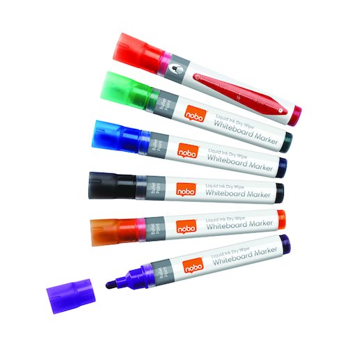Nobo Liquid Ink Drywipe Marker Assorted (6 Pack) 1901077 (NB11971)