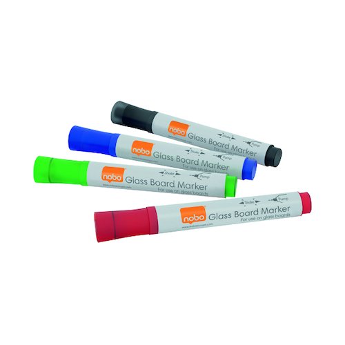 Nobo Glass Whiteboard Markers Assorted (4 Pack) 1905323 (NB52610)