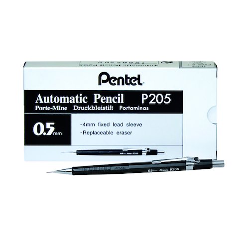 Pentel P200 Automatic Pencil 0.5mm Black Barrel (12 Pack) P205 (PE04024)