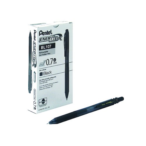 Pentel EnerGel X Retractable Gel Pen Medium Black (12 Pack) BL107 AX (PE05953)