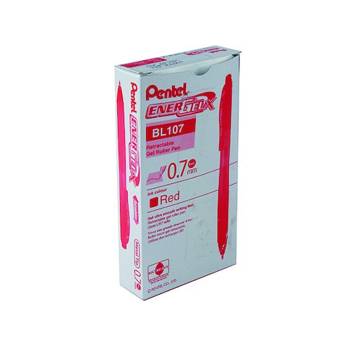 Pentel EnerGel X Retractable Gel Pen Medium Red (12 Pack) BL107/14 B (PE05954)
