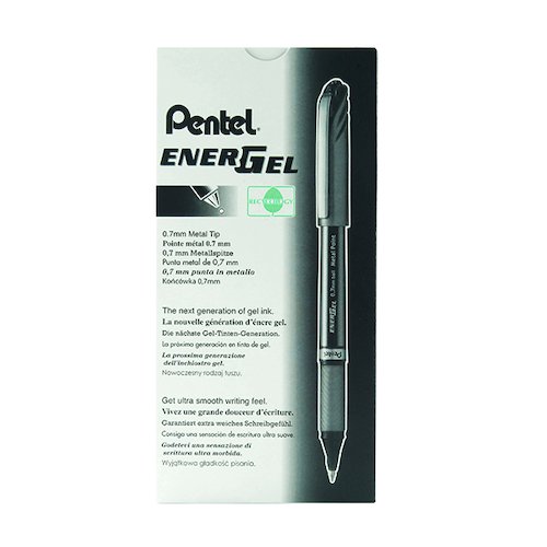 Pentel EnerGel Plus Metal Tip Rollerball Pen 0.7mm Black (12 Pack) BL27 A (PE06495)