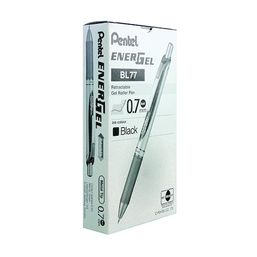 Pentel EnerGel Xm Retractable Gel Pen Medium Black (12 Pack) BL77 A (PE07123)