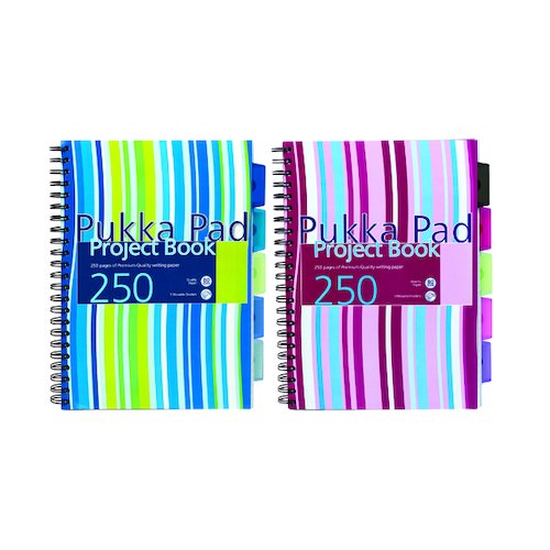 Pukka Pad Stripes Polypropylene Project Book 250 Pages A4 Blue/Pink (3 Pack) PROBA4 (PP00261)