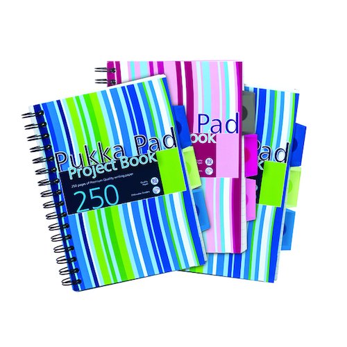 Pukka Pad Stripes Polypropylene Project Book 250 Pages A5 Blue/Pink (3 Pack) PROBA5 (PP00262)