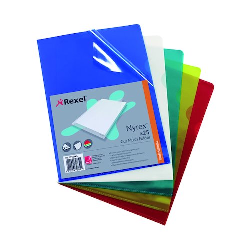 Rexel Nyrex Cut Flush Folder A4 Assorted (25 Pack) 12161AS (RX12161A)