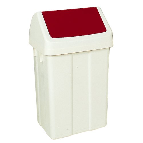 Plastic Swing Top Bin 50 Litre White With Red Lid 330352 (SBY13822)