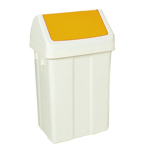 Plastic Swing Top Bin 50 Litre White With Yellow Lid 330353 (SBY13823)