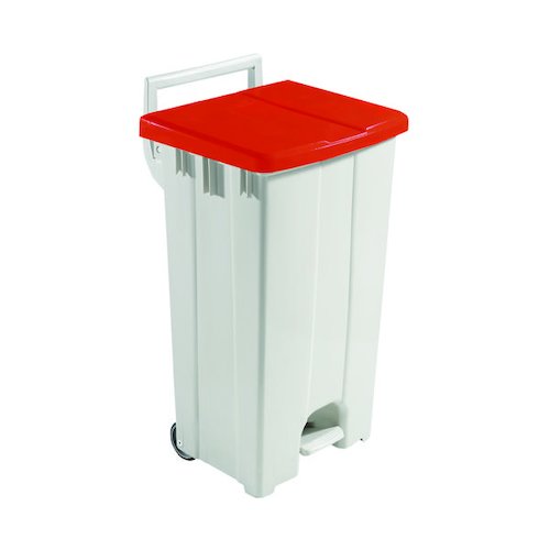 Grey 90 Litre Plastic Pedal Bin With Red Lid 357004 (SBY16301)